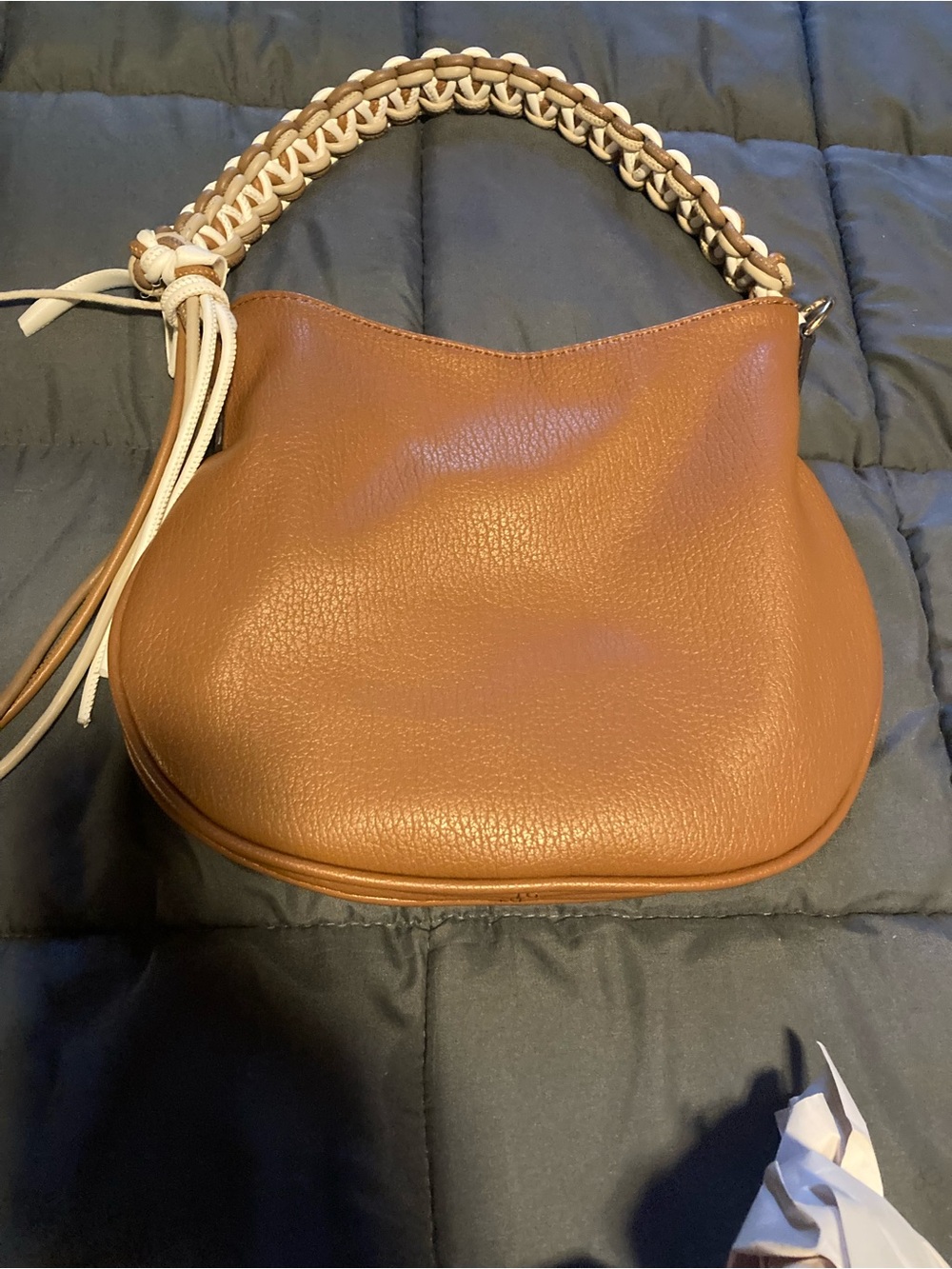 Women's Tan Leather Hobo Bag with Braided Strap